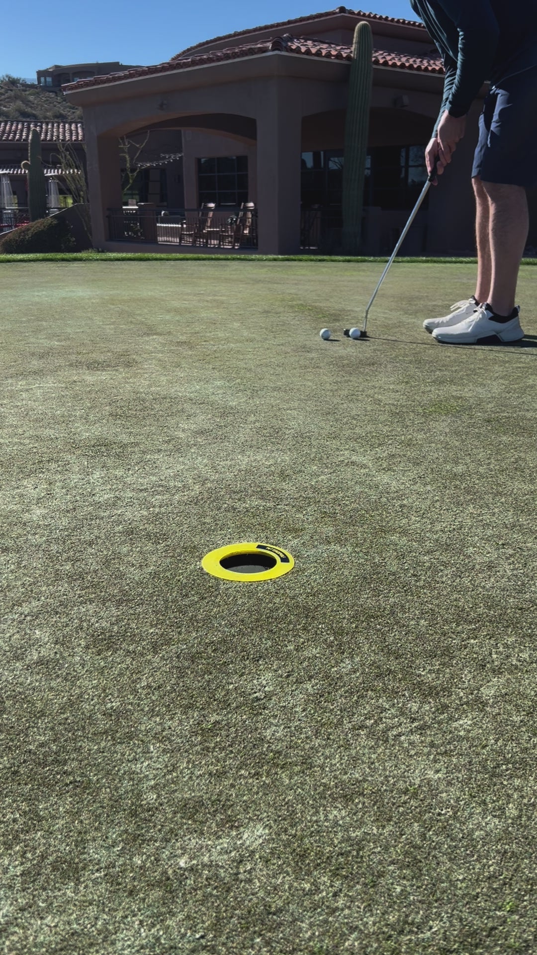 Short video of someone using the PutterCup Center Cup product, one of the hottest new golf training aids of 2024! This short game training aid shrinks the effective size of a golf hole by 25% so you can improve by boosting your focus on putts  or chips of any length. Easy to use for all ages and skill levels. Made in the USA. Makes a great gift for the golfer in your life.